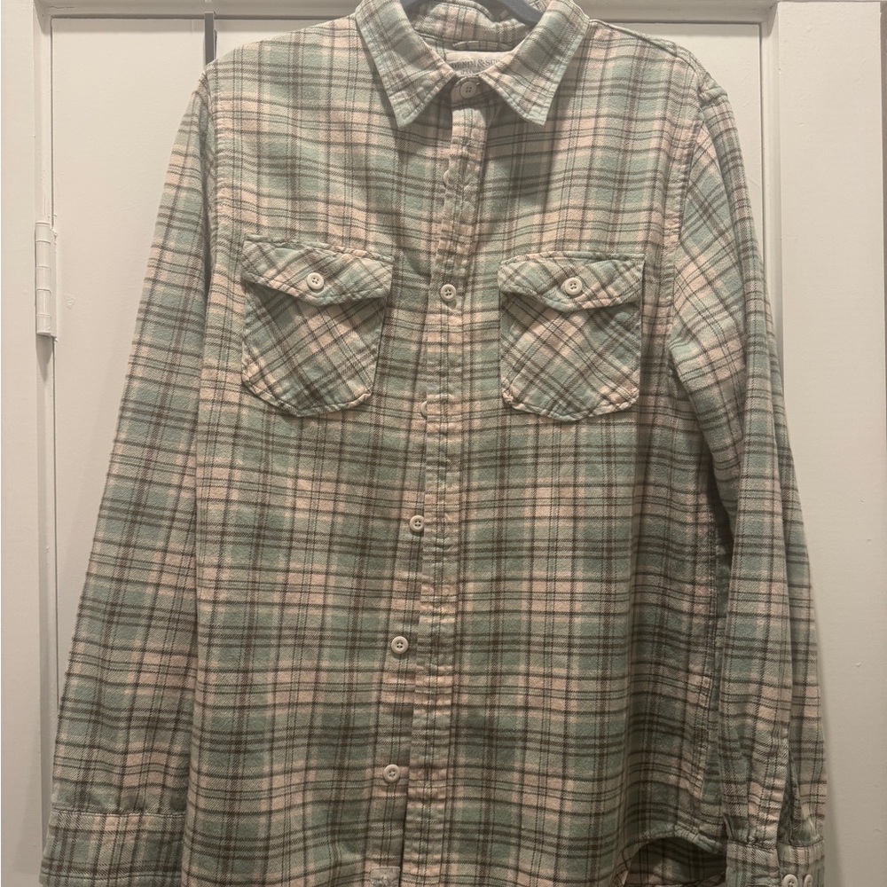 Denim & Supply Ralph Lauren Green and Cream Casual Button Down Shirt